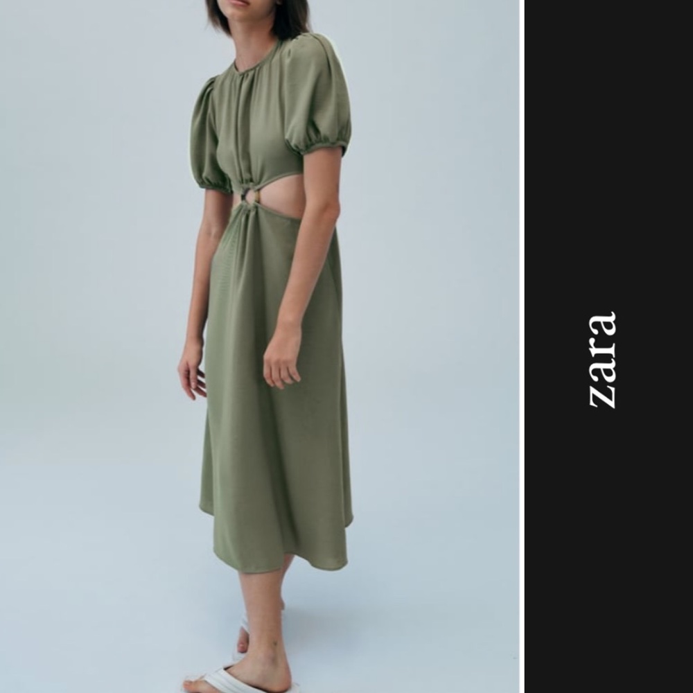 Zara Cut Out Midi Dress in Sage Green • L